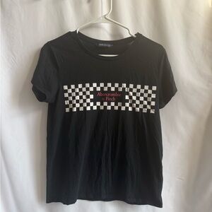 Abercrombie & Fitch Black Tee with White Checkerboard and Red Logo